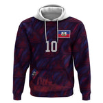 Custom Haiti National Football Hoodie Les Grenadiers Feather Pattern Coat Of Arms Art