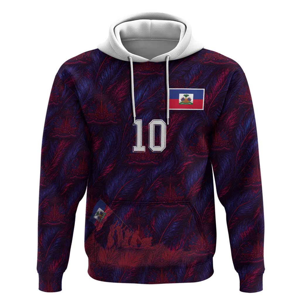 Custom Haiti National Football Hoodie Les Grenadiers Feather Pattern Coat Of Arms Art