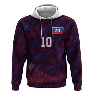 Custom Haiti National Football Hoodie Les Grenadiers Feather Pattern Coat Of Arms Art