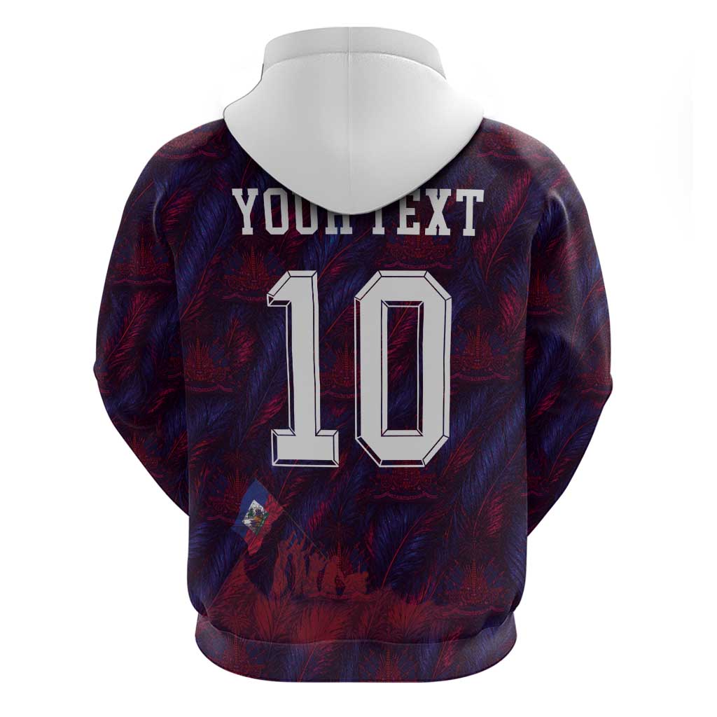 Custom Haiti National Football Hoodie Les Grenadiers Feather Pattern Coat Of Arms Art