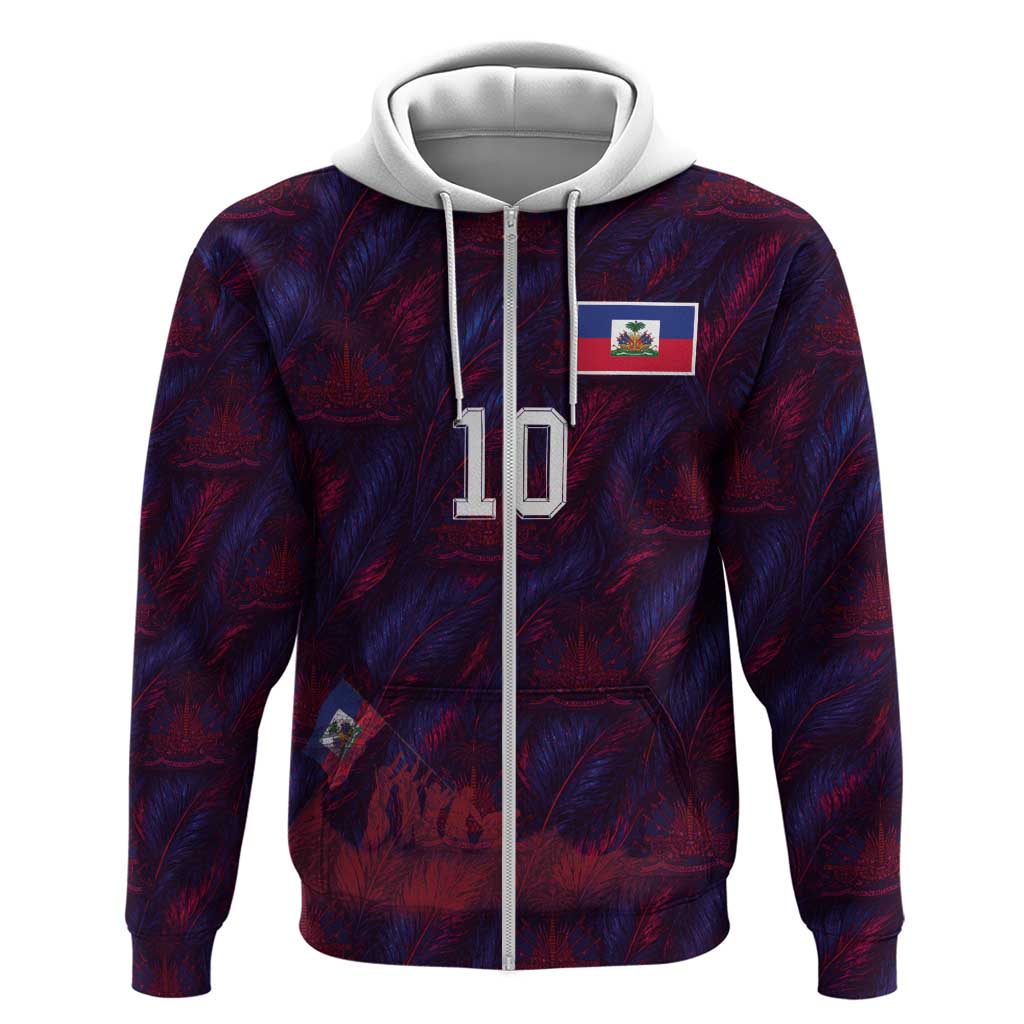 Custom Haiti National Football Hoodie Les Grenadiers Feather Pattern Coat Of Arms Art