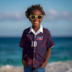 Custom Haiti National Football Kid Hawaiian Shirt Les Grenadiers Feather Pattern Coat Of Arms Art