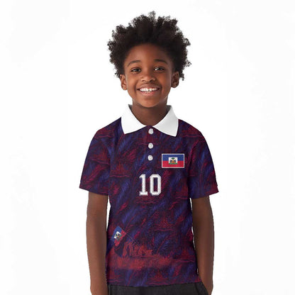 Custom Haiti National Football Kid Polo Shirt Les Grenadiers Feather Pattern Coat Of Arms Art