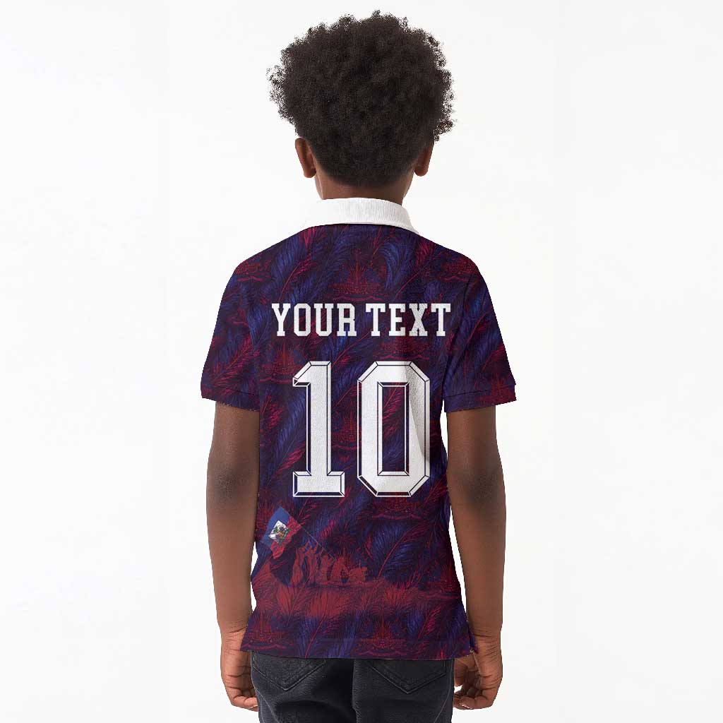 Custom Haiti National Football Kid Polo Shirt Les Grenadiers Feather Pattern Coat Of Arms Art