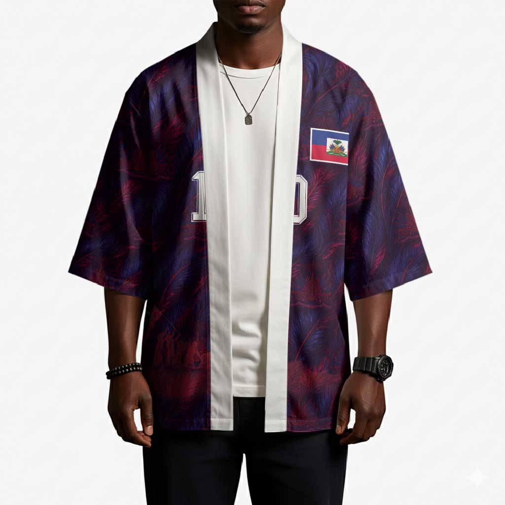 Custom Haiti National Football Kimono Les Grenadiers Feather Pattern Coat Of Arms Art
