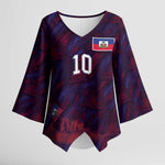 Custom Haiti National Football Kimono Sleeve Blouse Les Grenadiers Feather Pattern Coat Of Arms Art