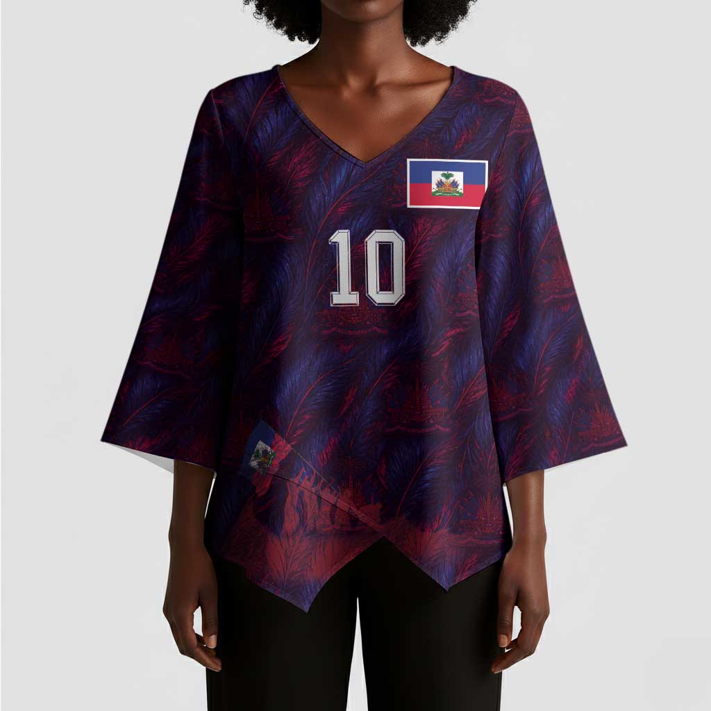 Custom Haiti National Football Kimono Sleeve Blouse Les Grenadiers Feather Pattern Coat Of Arms Art