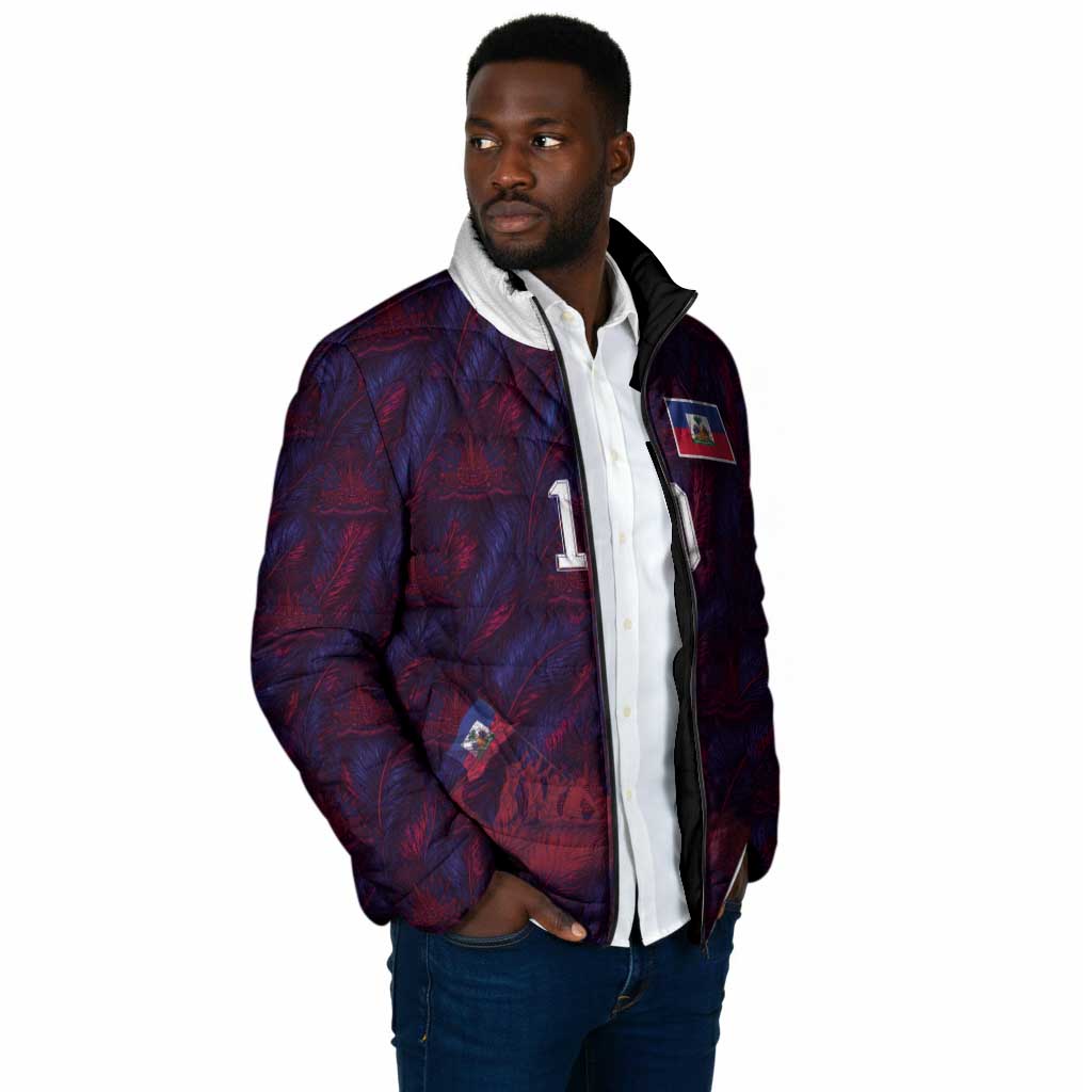 Custom Haiti National Football Padded Jacket Les Grenadiers Feather Pattern Coat Of Arms Art