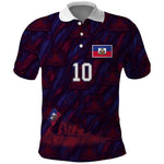 Custom Haiti National Football Polo Shirt Les Grenadiers Feather Pattern Coat Of Arms Art