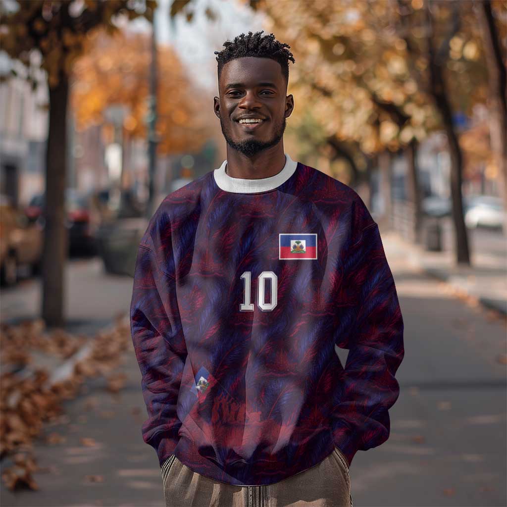 Custom Haiti National Football Sweatshirt Les Grenadiers Feather Pattern Coat Of Arms Art