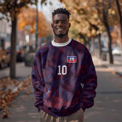 Custom Haiti National Football Sweatshirt Les Grenadiers Feather Pattern Coat Of Arms Art