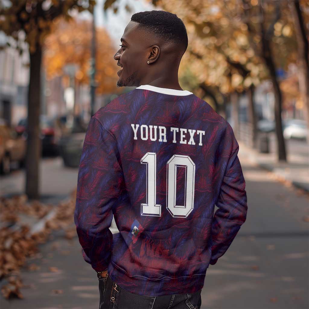 Custom Haiti National Football Sweatshirt Les Grenadiers Feather Pattern Coat Of Arms Art