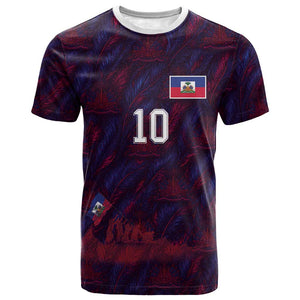 Custom Haiti National Football T shirt Les Grenadiers Feather Pattern Coat Of Arms Art