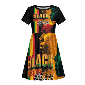 Afro - Black History Month Kid Short Sleeve Dress Black Soul - I'm Black Every Month