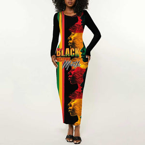 Afro - Black History Month Long Sleeve Bodycon Dress Black Soul - I'm Black Every Month