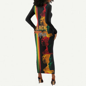 Afro - Black History Month Long Sleeve Bodycon Dress Black Soul - I'm Black Every Month