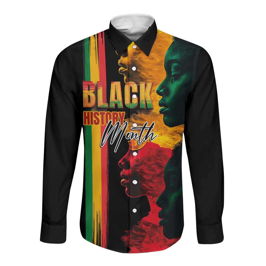 Afro - Black History Month Long Sleeve Button Shirt Black Soul - I'm Black Every Month