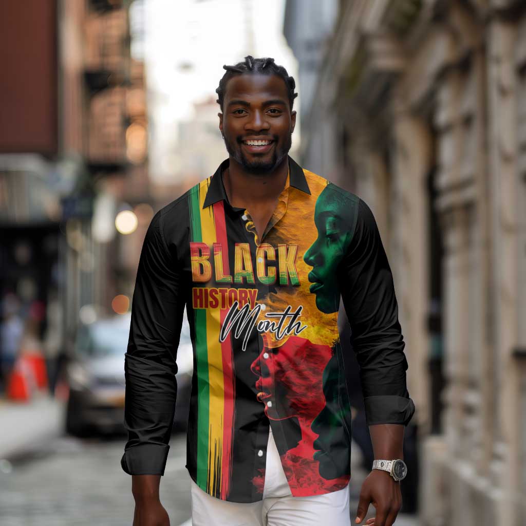Afro - Black History Month Long Sleeve Button Shirt Black Soul - I'm Black Every Month