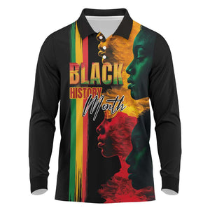 Afro - Black History Month Long Sleeve Polo Shirt Black Soul - I'm Black Every Month