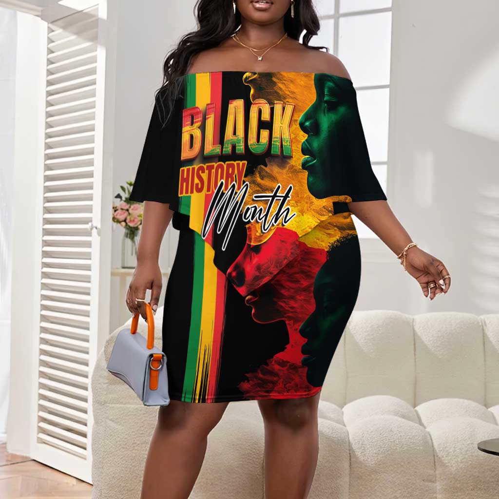 Afro - Black History Month Off Shoulder Short Dress Black Soul - I'm Black Every Month