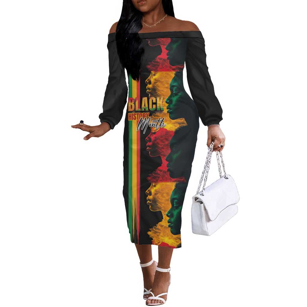 Afro - Black History Month Off The Shoulder Long Sleeve Dress Black Soul - I'm Black Every Month