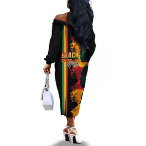 Afro - Black History Month Off The Shoulder Long Sleeve Dress Black Soul - I'm Black Every Month