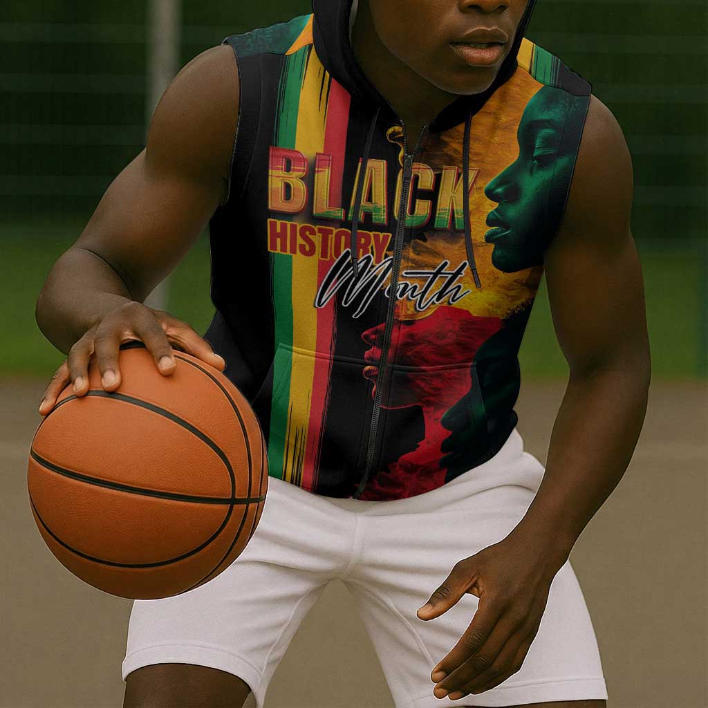 Afro - Black History Month Sleeveless Zip Hoodie Black Soul - I'm Black Every Month - African Pride