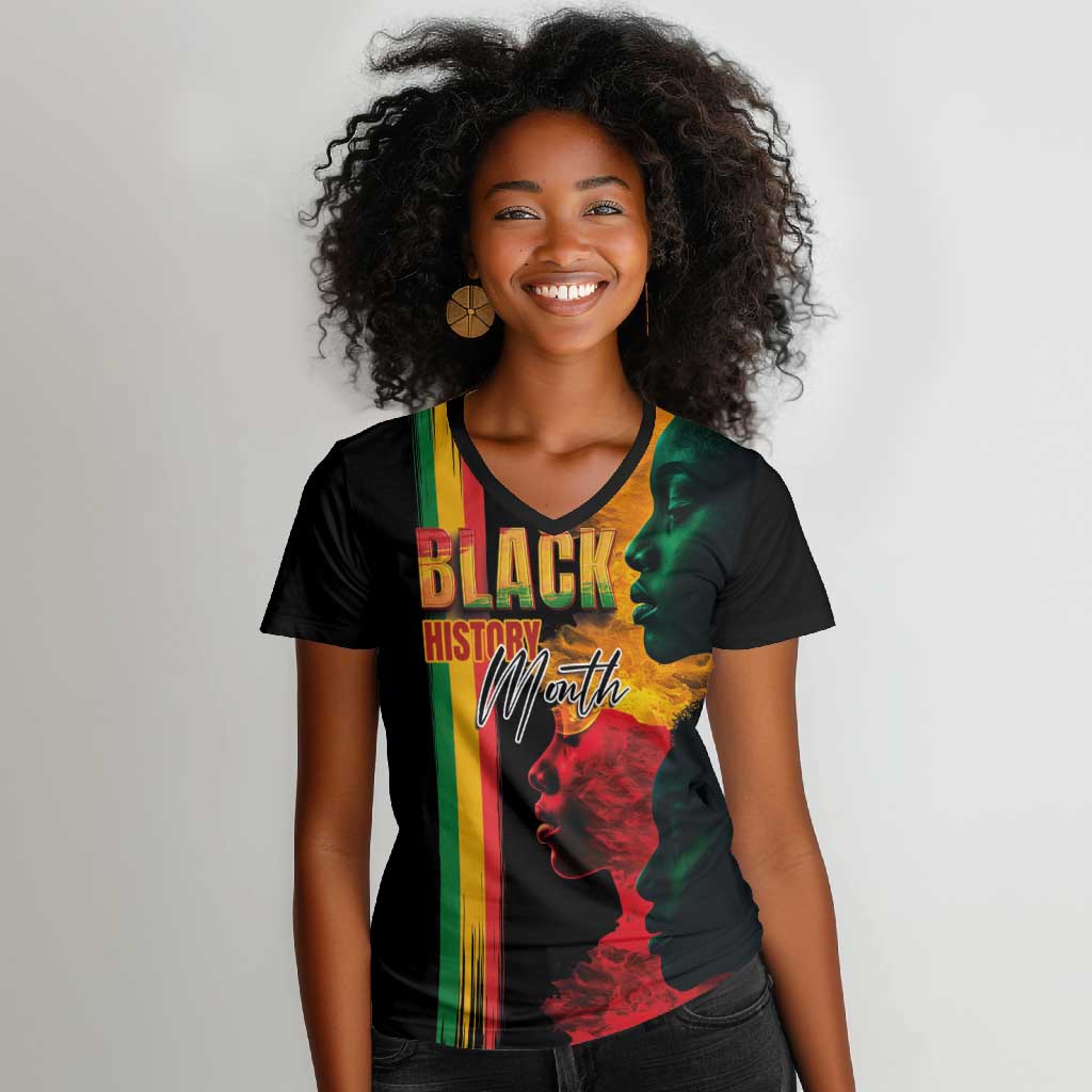 Afro - Black History Month Women V-Neck T-Shirt Black Soul - I'm Black Every Month