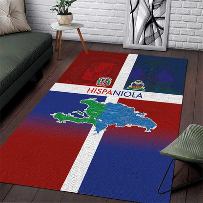 Hispaniola Area Rug Haiti and Dominican Republic Emblems and Flag Style