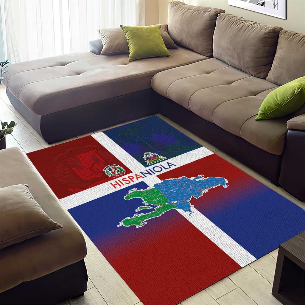 Hispaniola Area Rug Haiti and Dominican Republic Emblems and Flag Style