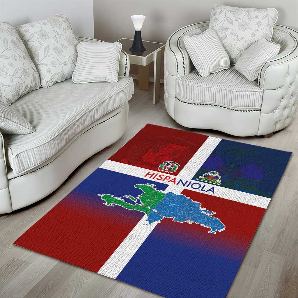 Hispaniola Area Rug Haiti and Dominican Republic Emblems and Flag Style