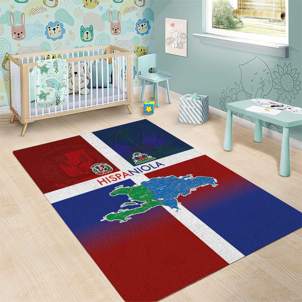 Hispaniola Area Rug Haiti and Dominican Republic Emblems and Flag Style