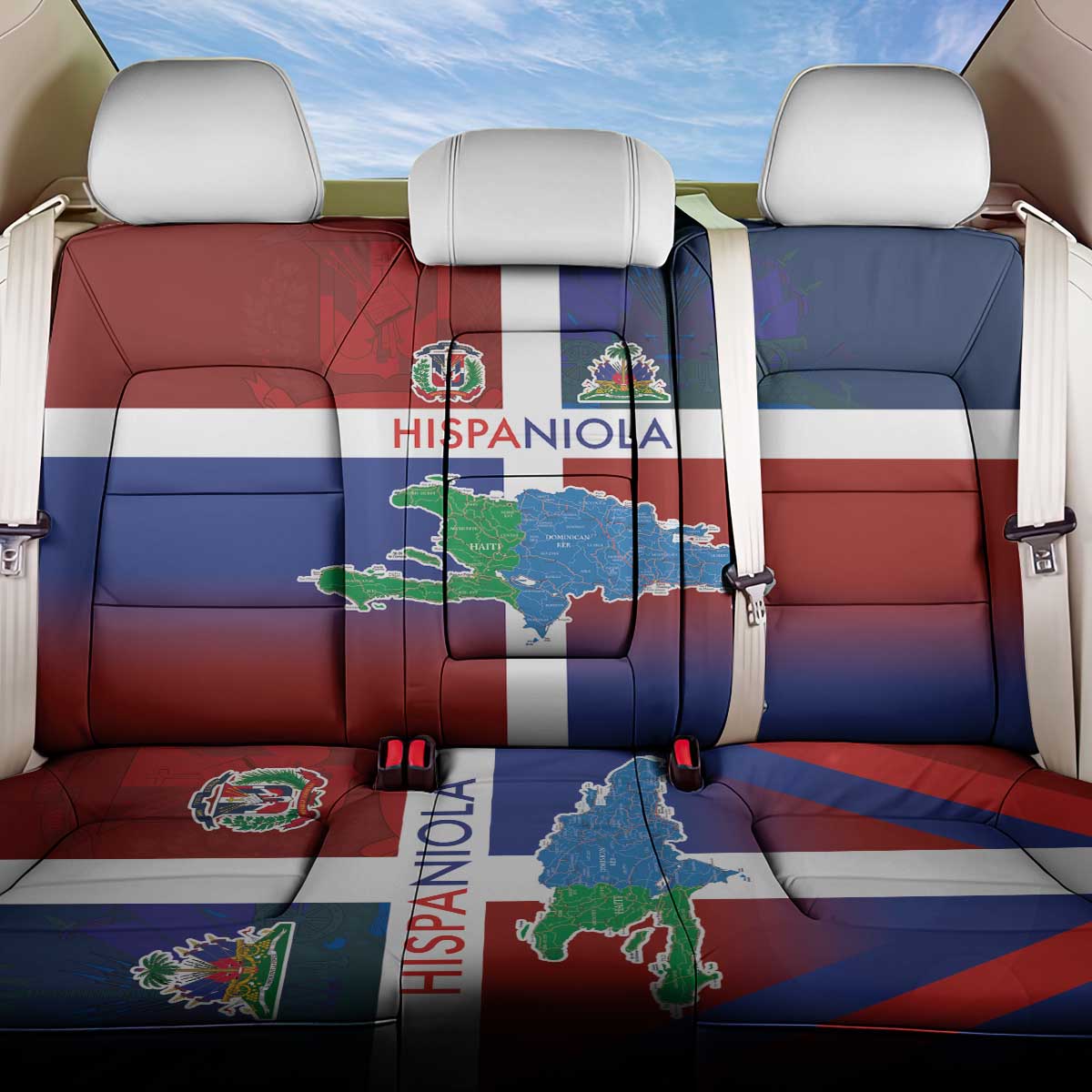 Hispaniola Back Car Seat Cover Haiti and Dominican Republic Emblems and Flag Style