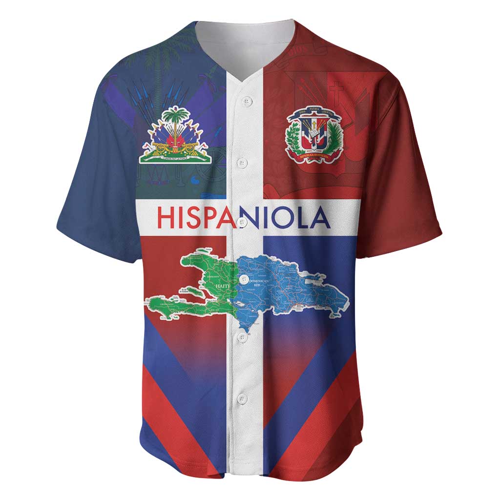 Hispaniola Baseball Jersey Haiti and Dominican Republic Emblems and Flag Style