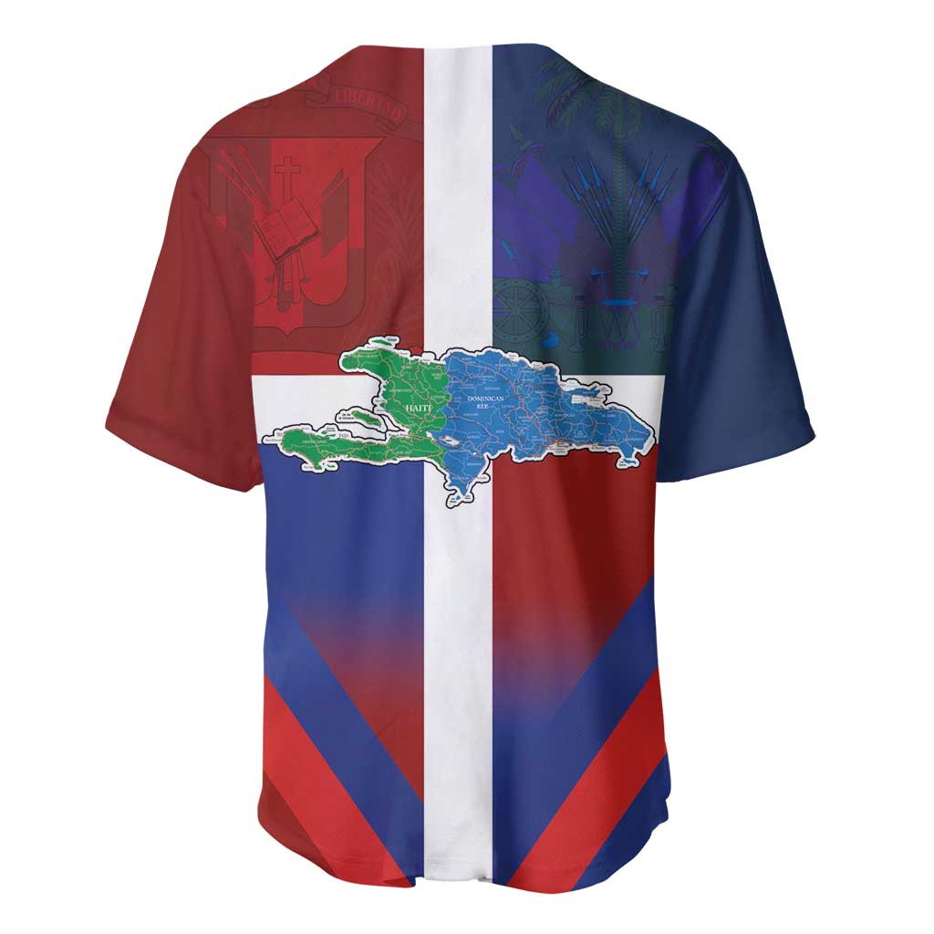 Hispaniola Baseball Jersey Haiti and Dominican Republic Emblems and Flag Style