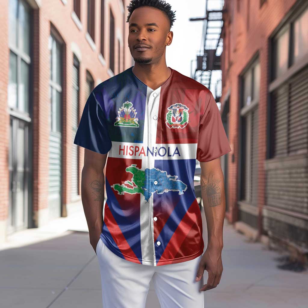 Hispaniola Baseball Jersey Haiti and Dominican Republic Emblems and Flag Style