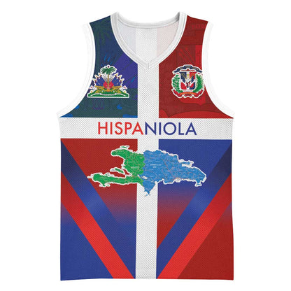 Hispaniola Basketball Jersey Haiti and Dominican Republic Emblems and Flag Style LT03