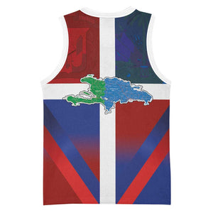 Hispaniola Basketball Jersey Haiti and Dominican Republic Emblems and Flag Style LT03