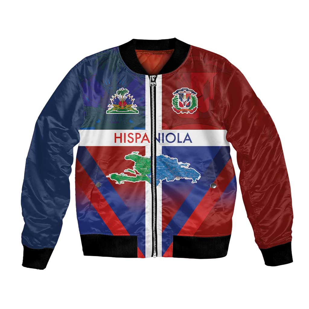 Hispaniola Bomber Jacket Haiti and Dominican Republic Emblems and Flag Style