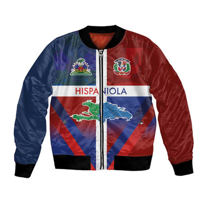 Hispaniola Bomber Jacket Haiti and Dominican Republic Emblems and Flag Style