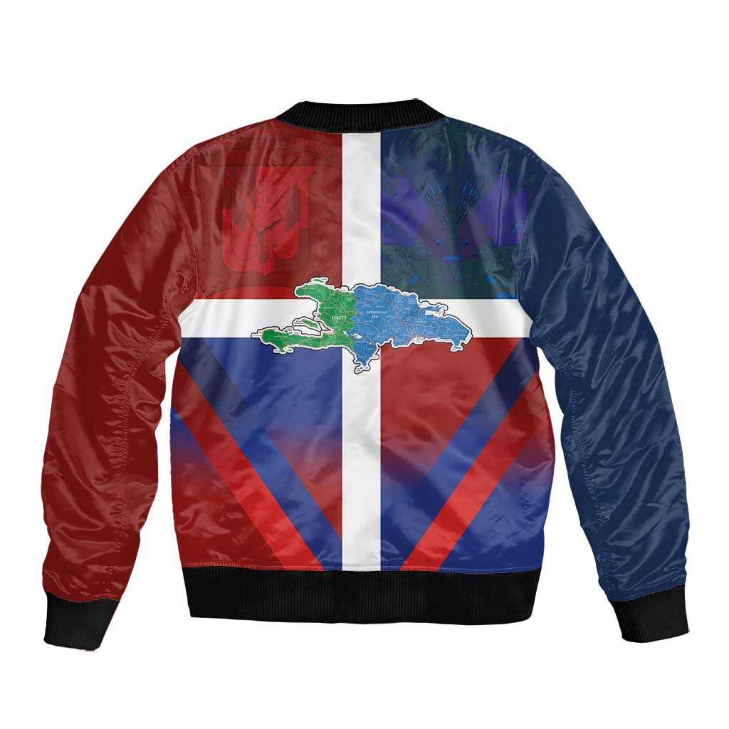 Hispaniola Bomber Jacket Haiti and Dominican Republic Emblems and Flag Style