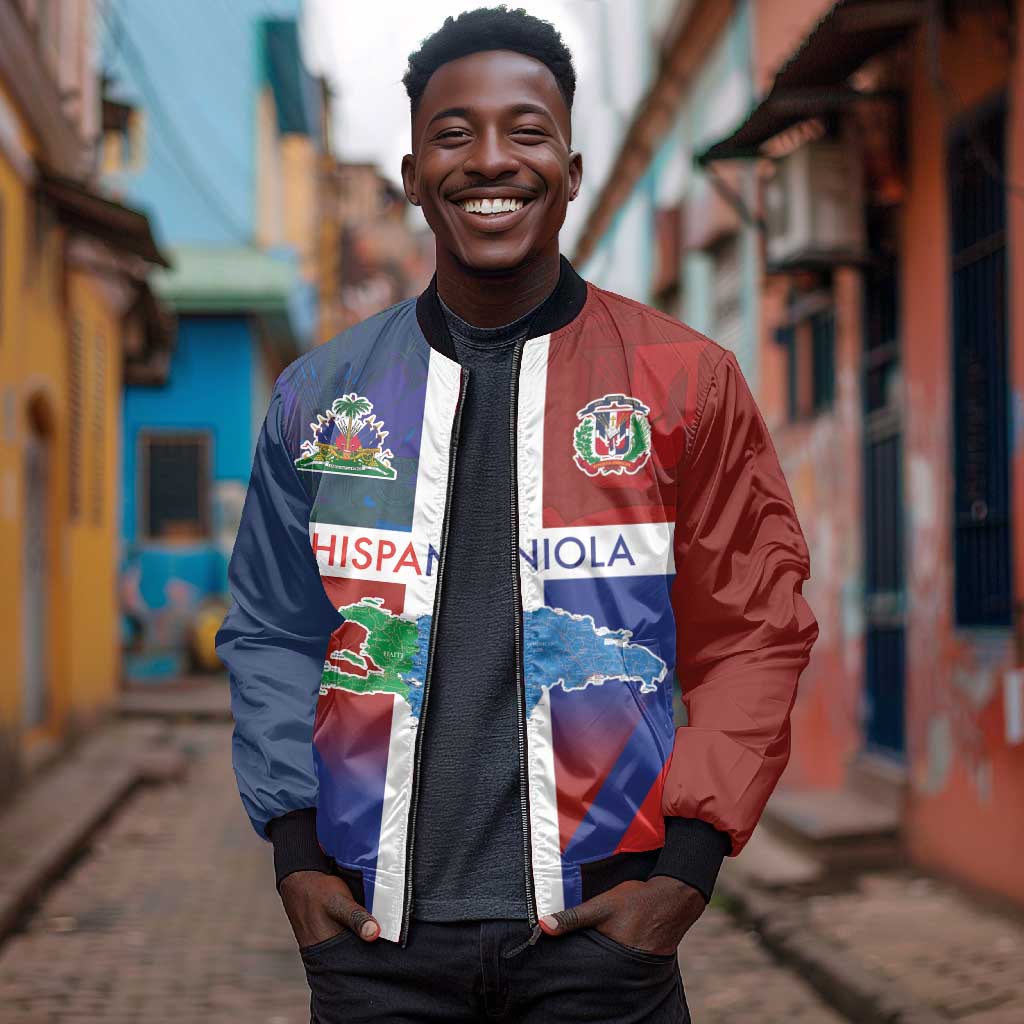 Hispaniola Bomber Jacket Haiti and Dominican Republic Emblems and Flag Style