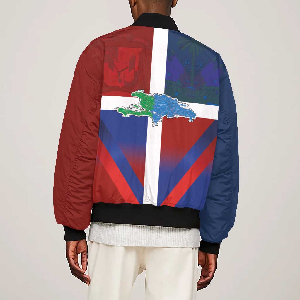 Hispaniola Bomber Jacket Haiti and Dominican Republic Emblems and Flag Style