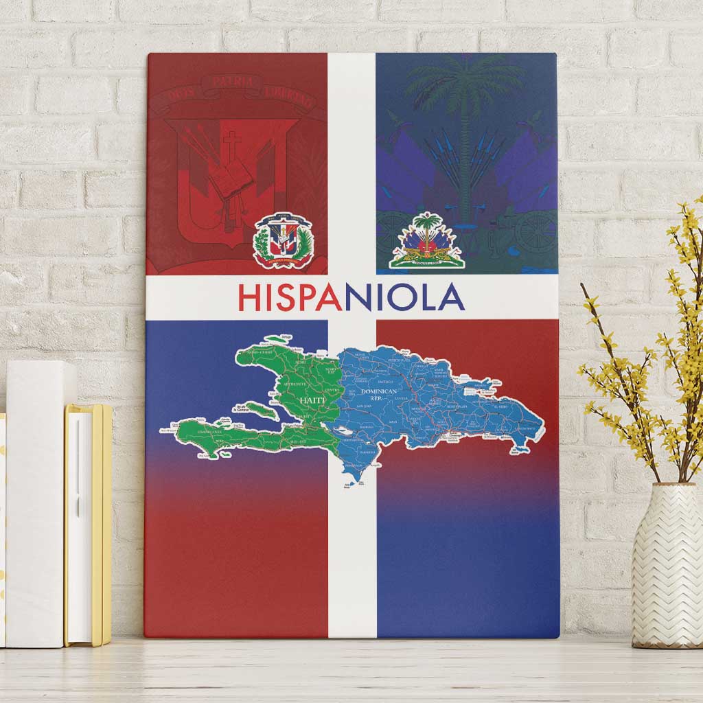 Hispaniola Canvas Wall Art Haiti and Dominican Republic Emblems and Flag Style