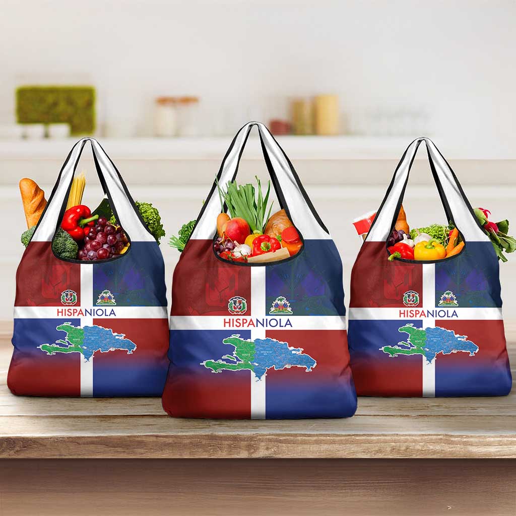 Hispaniola Grocery Bag Haiti and Dominican Republic Emblems and Flag Style