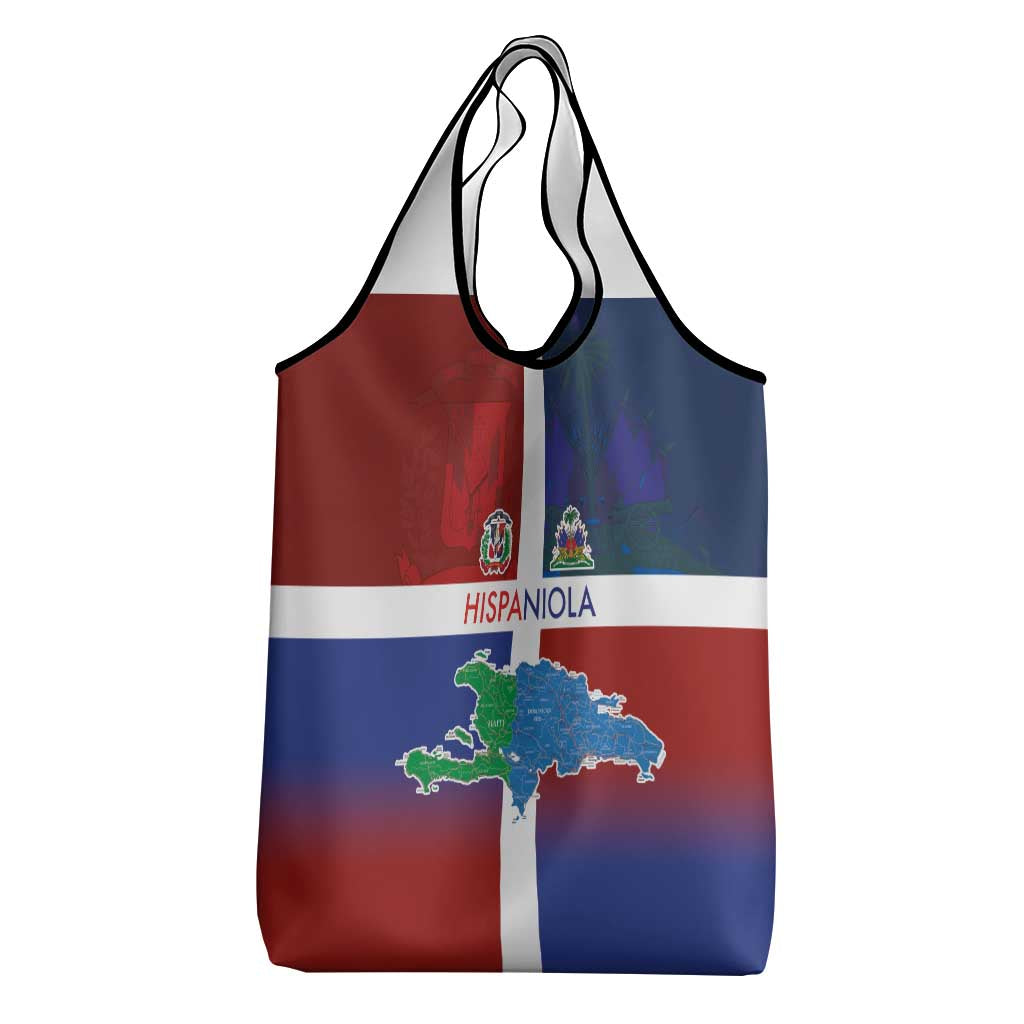 Hispaniola Grocery Bag Haiti and Dominican Republic Emblems and Flag Style