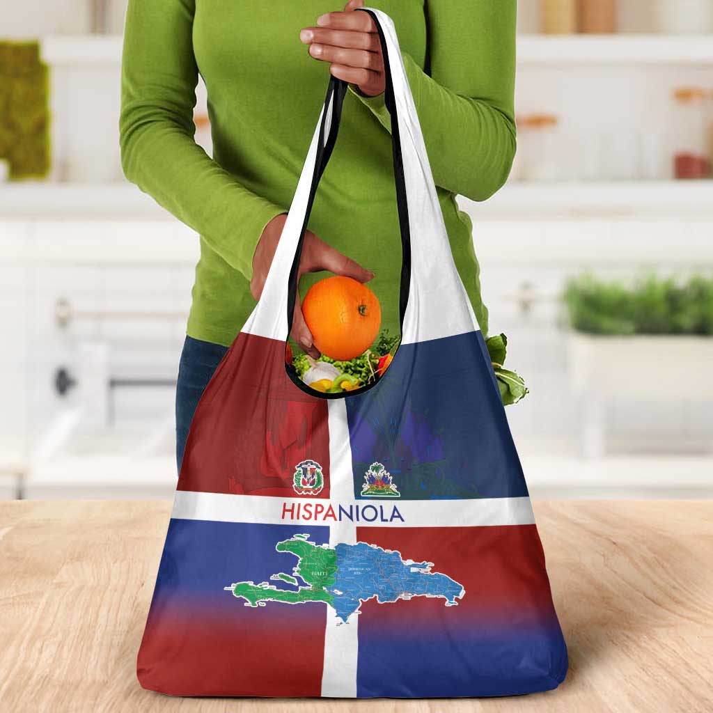 Hispaniola Grocery Bag Haiti and Dominican Republic Emblems and Flag Style