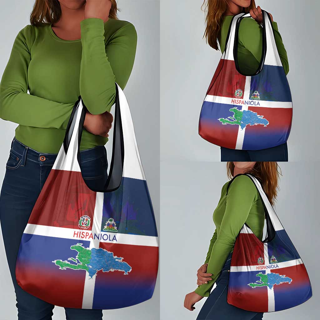 Hispaniola Grocery Bag Haiti and Dominican Republic Emblems and Flag Style