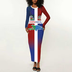 Hispaniola Long Sleeve Bodycon Dress Haiti and Dominican Republic Emblems and Flag Style LT03