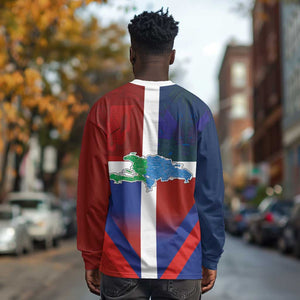 Hispaniola Long Sleeve Shirt Haiti and Dominican Republic Emblems and Flag Style